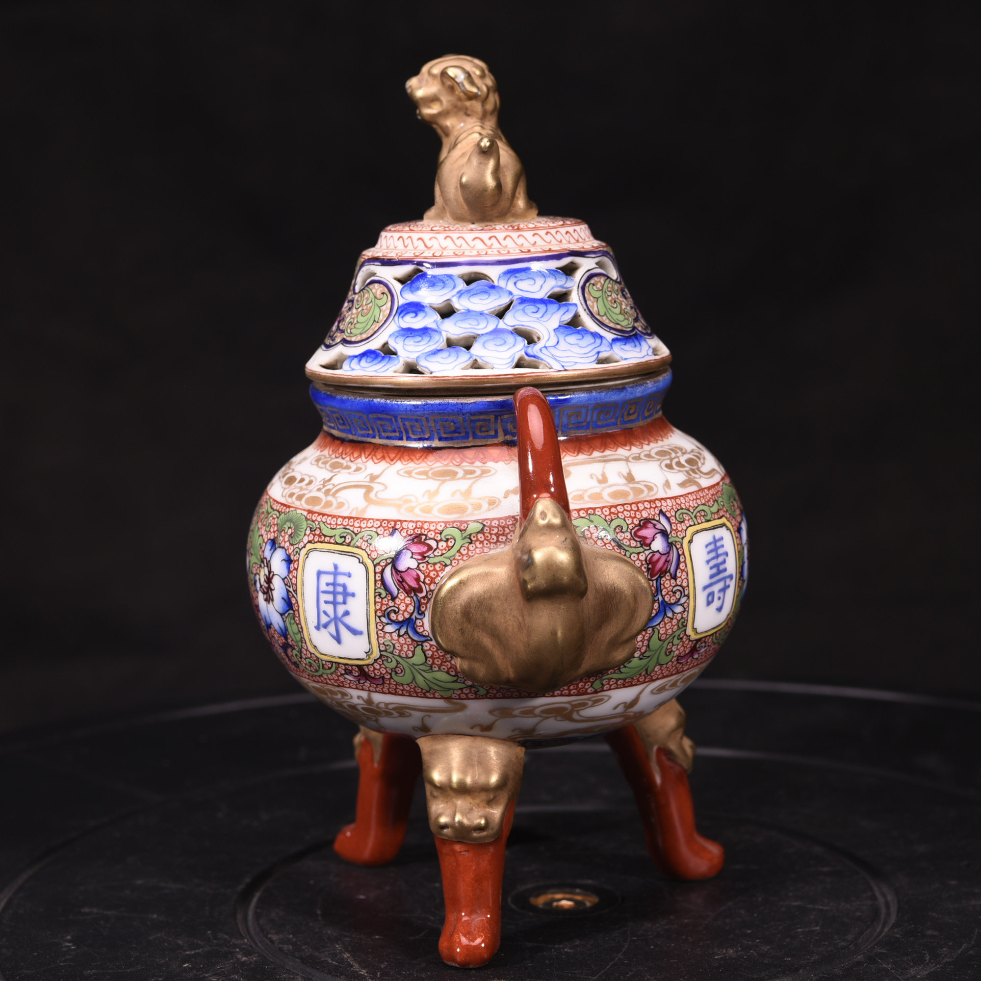 大清雍正御制珐琅本色真金福寿康宁花薰香炉文化创意文具