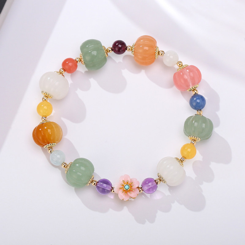 多宝玉石年轻款手串古法金丝玉南瓜手链原创小桃手链