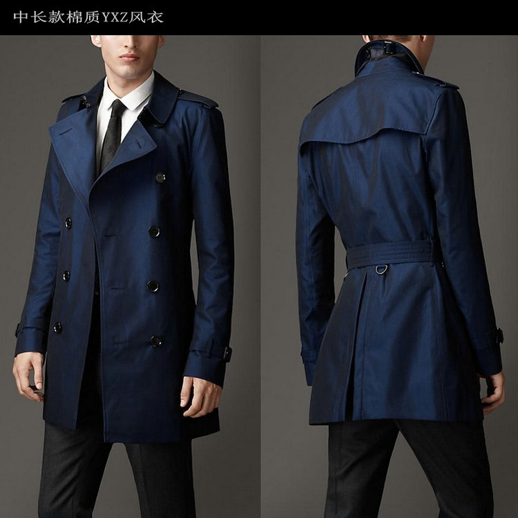 b家巴家欧美英伦男士风衣双排扣中长款纯色修身嘎巴甸经典外套 - 迈尔