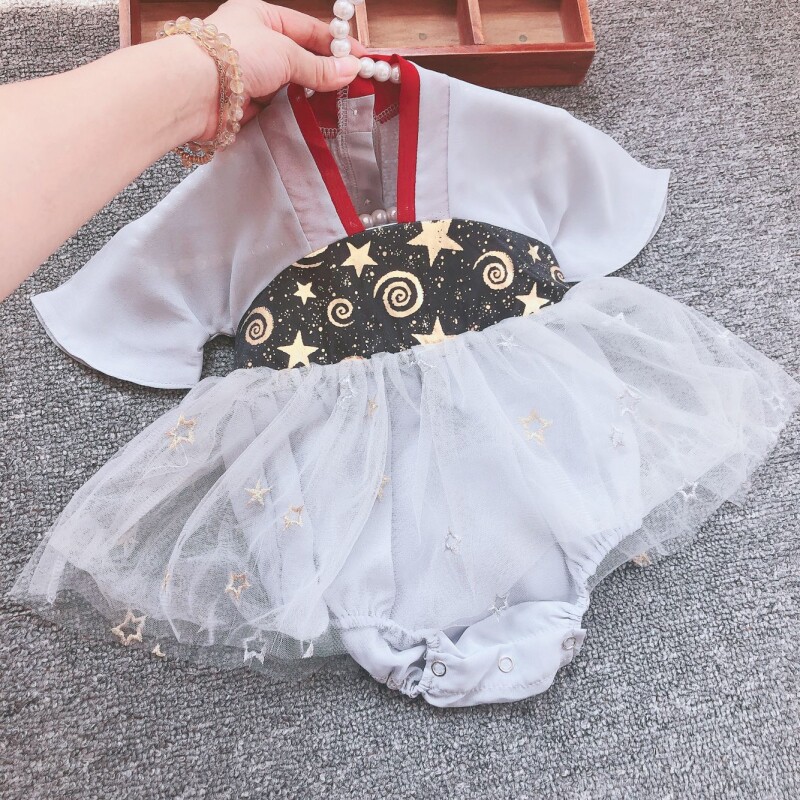 婴儿中国9个月哈衣雪纺古代国风襦裙汉服齐胸连身衣