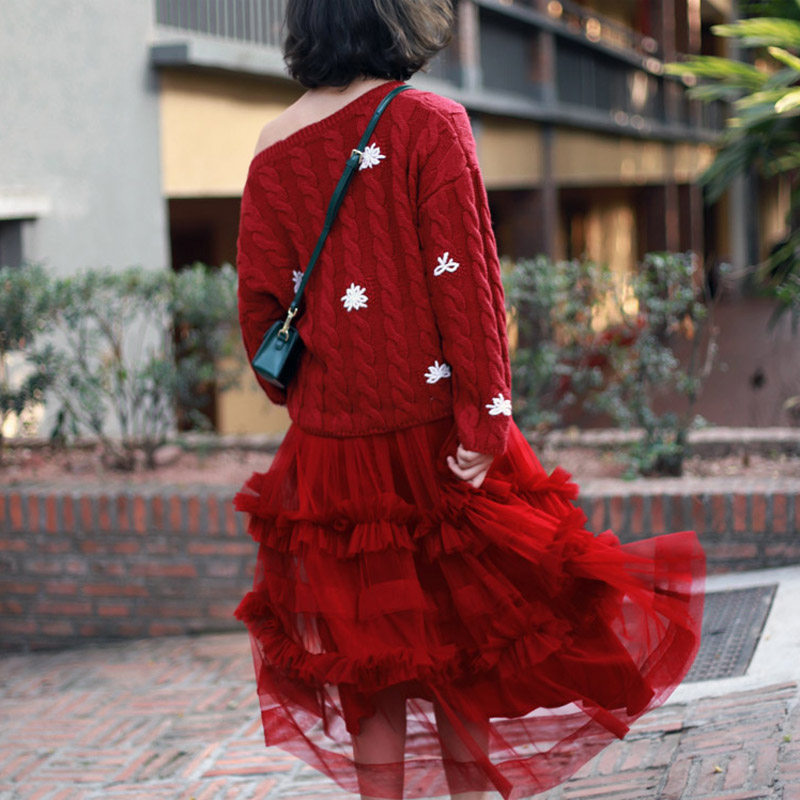 胡斑toohot 重工网纱半身裙 仙女裙chic温柔 褶皱半身裙蛋糕裙