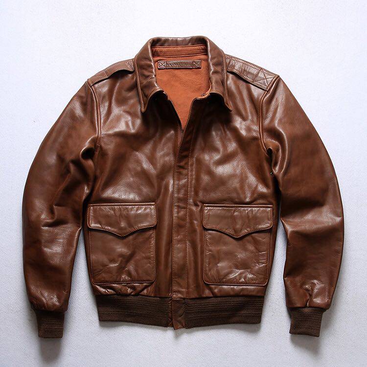 a2牛皮二战年代复古皮夹克军事美式黄牛皮水晶皮衣