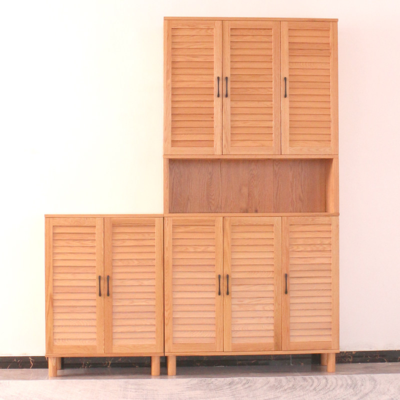 实木百叶叶门北欧简约门厅多层层高储物大容量鞋柜