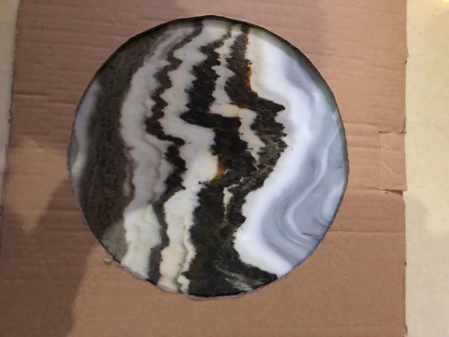 大理石天然山水画背景墙圆形形石摆件家居装饰制品天然大理石