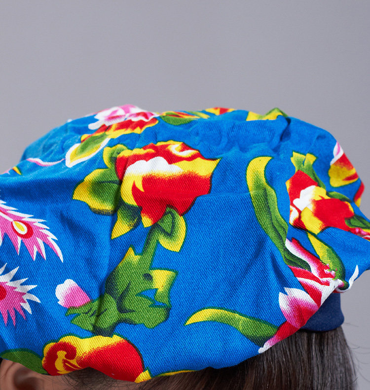 花布帽子新品发售纯棉蓝底头巾女士服务员7332511帽子