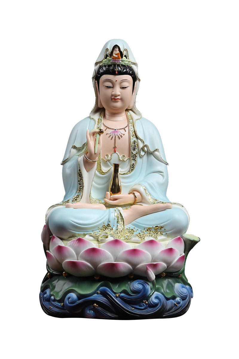 戴玉堂漆供奉佛像世音线彩菩萨陶瓷观音半莲摆件