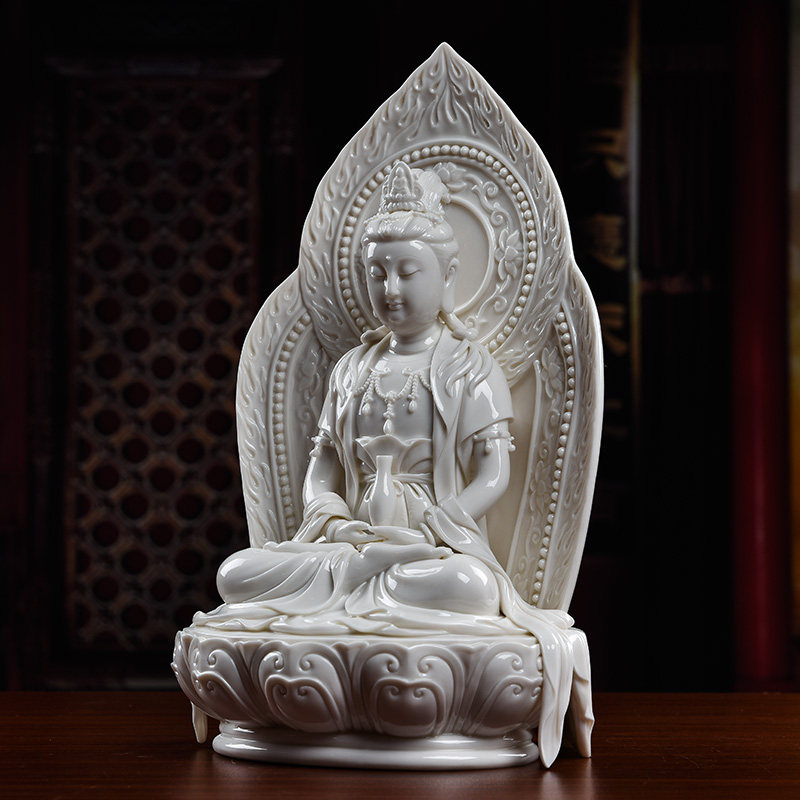 戴玉堂陶瓷摆件带屏正坐观音菩萨苏杜村白瓷佛像艺术家居饰品
