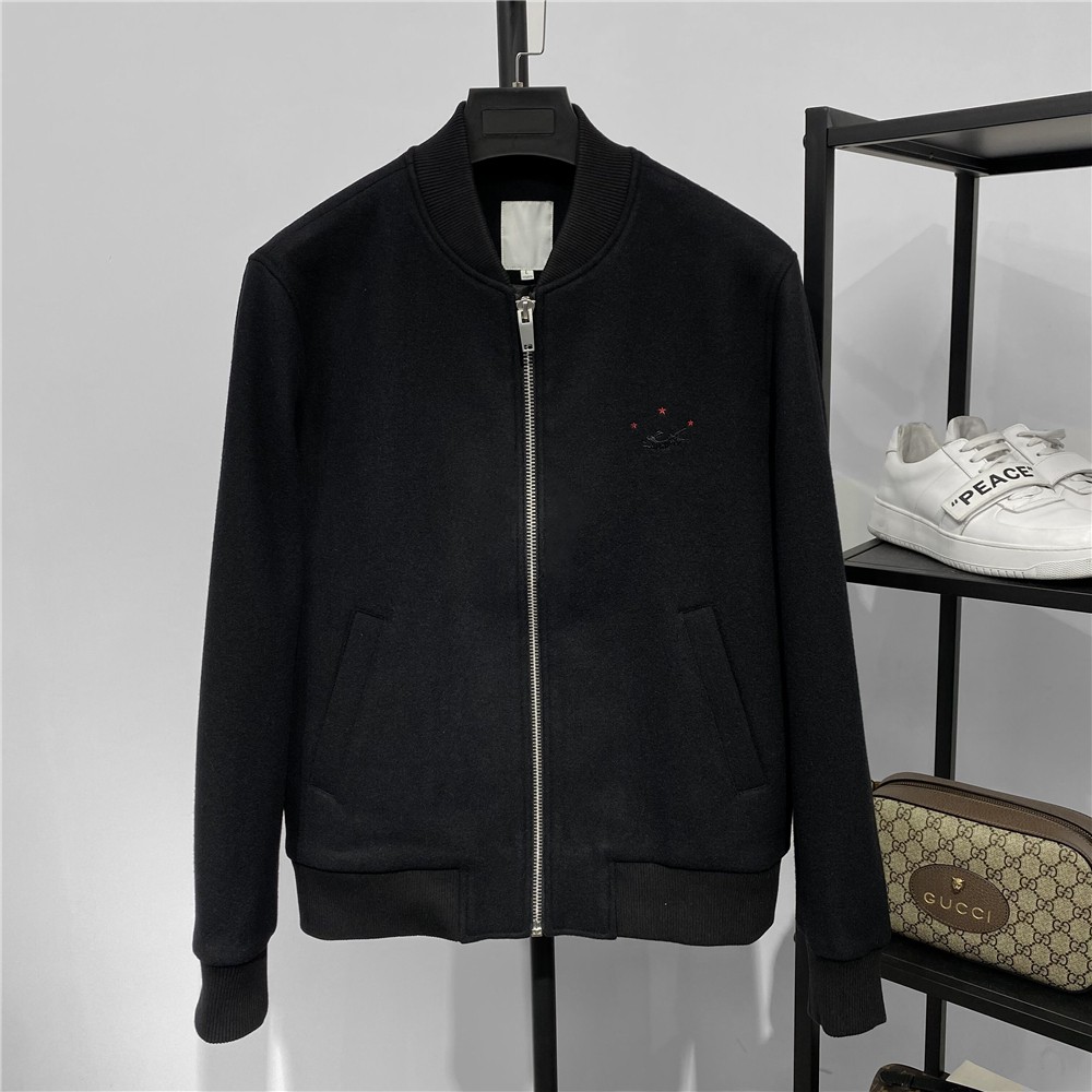 G款男士冬季新品羊毛呢子夹克黑色棒球领修身短款刺绣毛呢外套潮