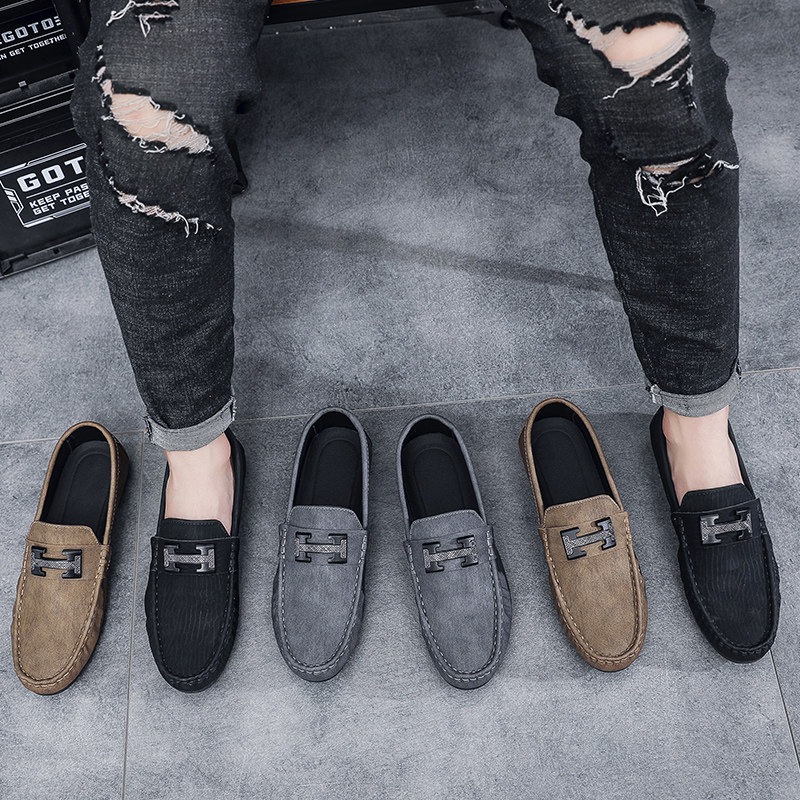 鞋男豆豆一脚脚蹬网红社会摇穿套脚皮鞋平底乐福鞋(豆豆鞋)