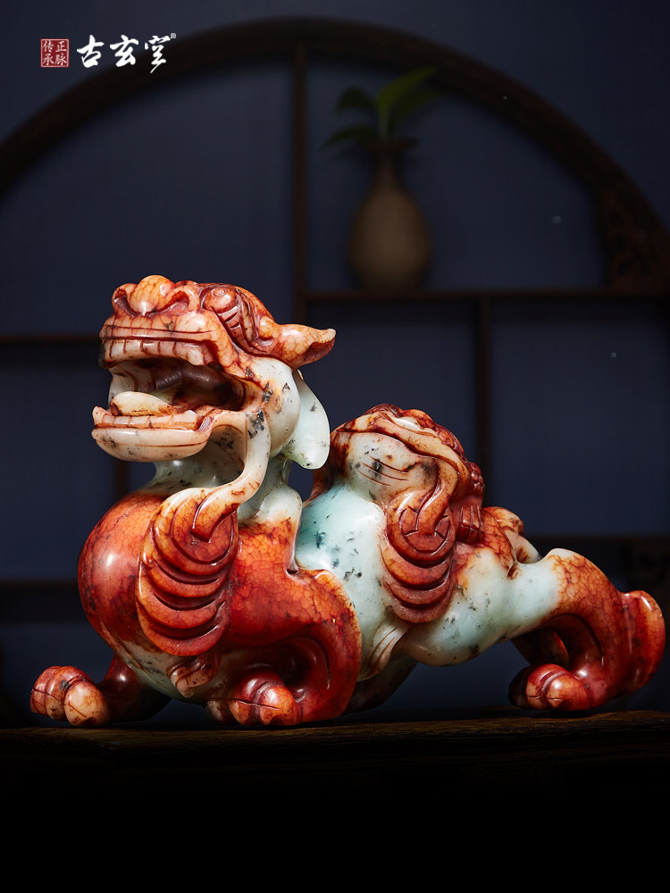 古玄空25cm岫玉大号貔貅摆件乔迁不出店铺聚财摆件