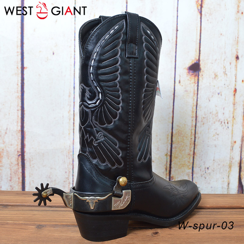 马刺出口级黑西式西部牛仔骑马马术刻花男款公牛马刺