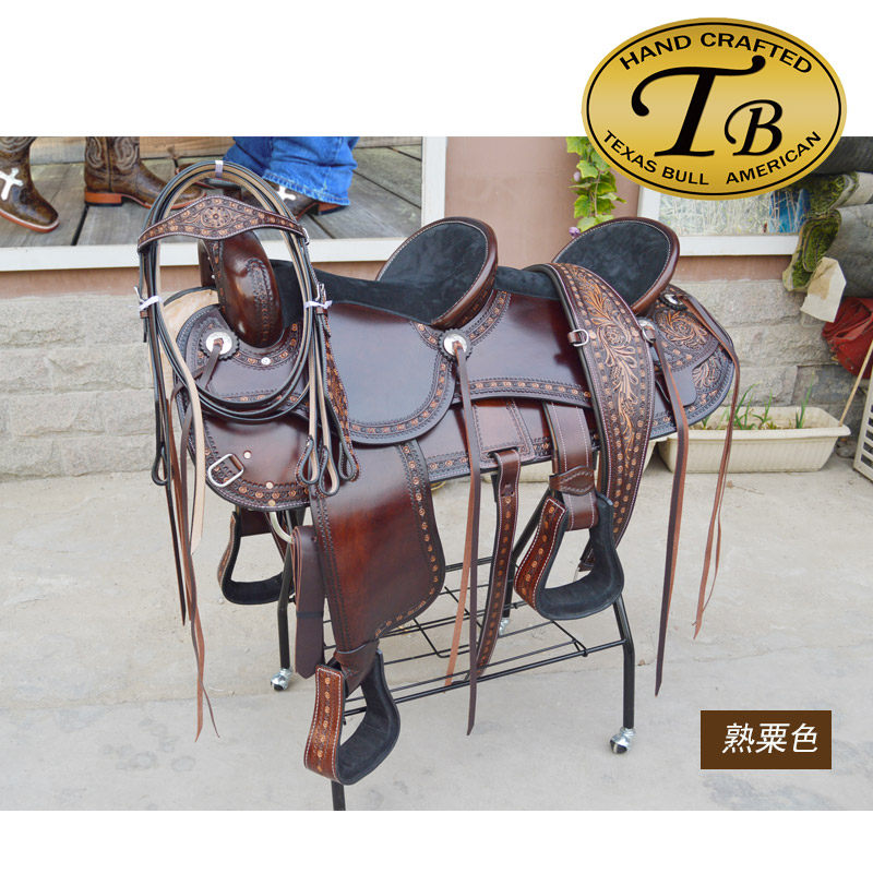美国进口tb双座西部马鞍牛皮双人休闲野骑鞍子全套配件西部巨人
