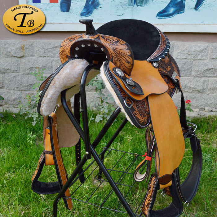 美国德克萨斯公牛西部雕花马鞍西式牛皮鞍子休闲马鞍