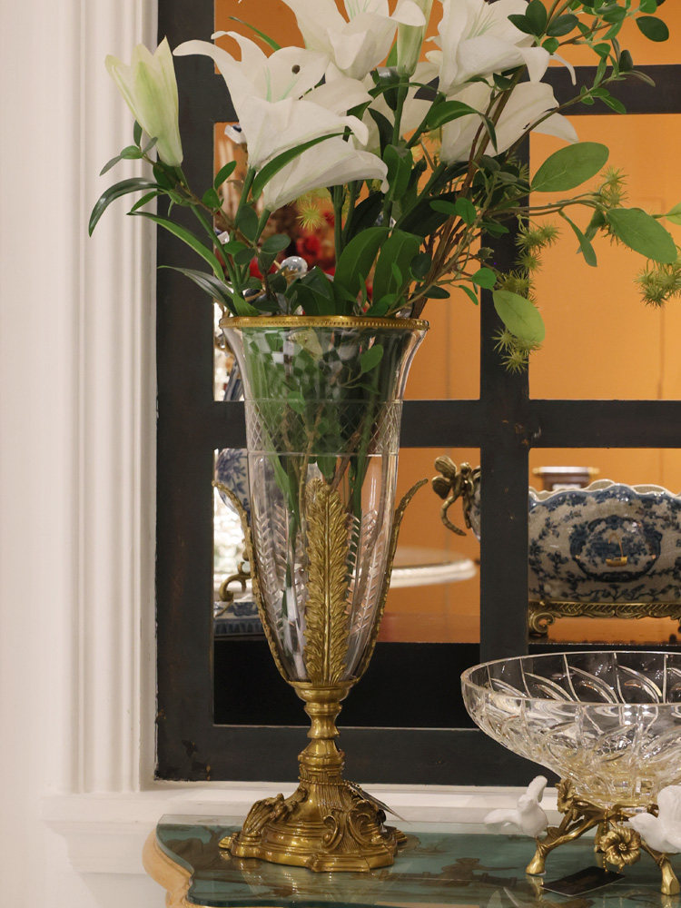 茱莉安欧式欧式美美式奢华艺术水晶镶铜树叶花瓶花瓶