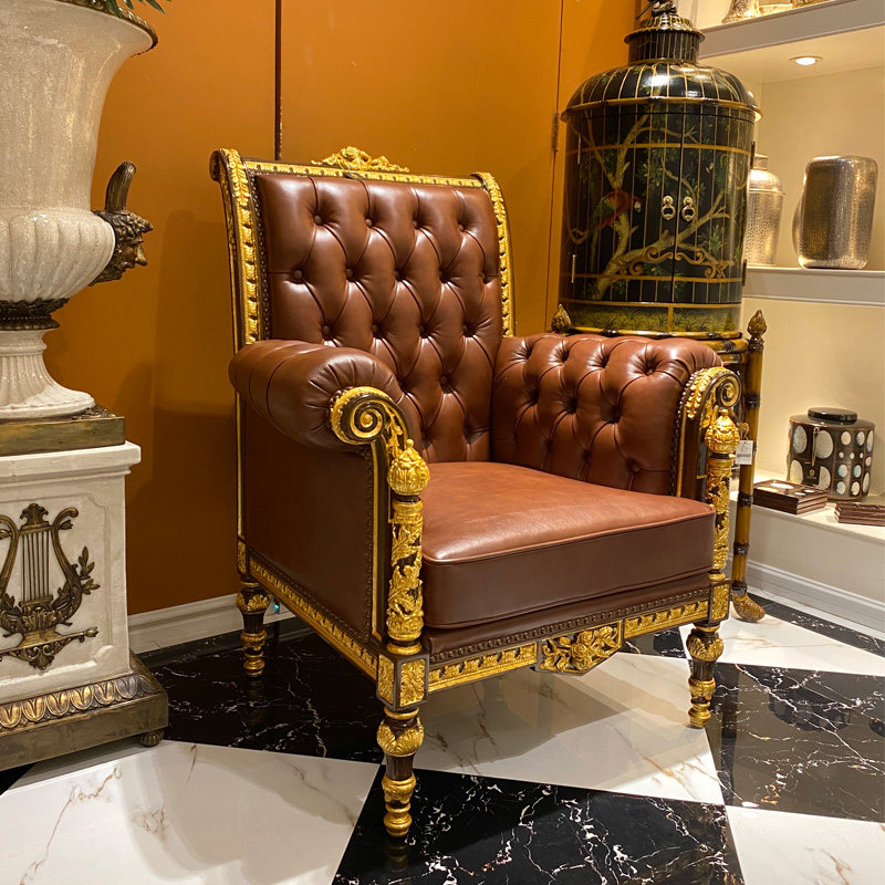 凤凰美居欧式单人沙发法式奢华实木雕刻贴金金箔沙发椅