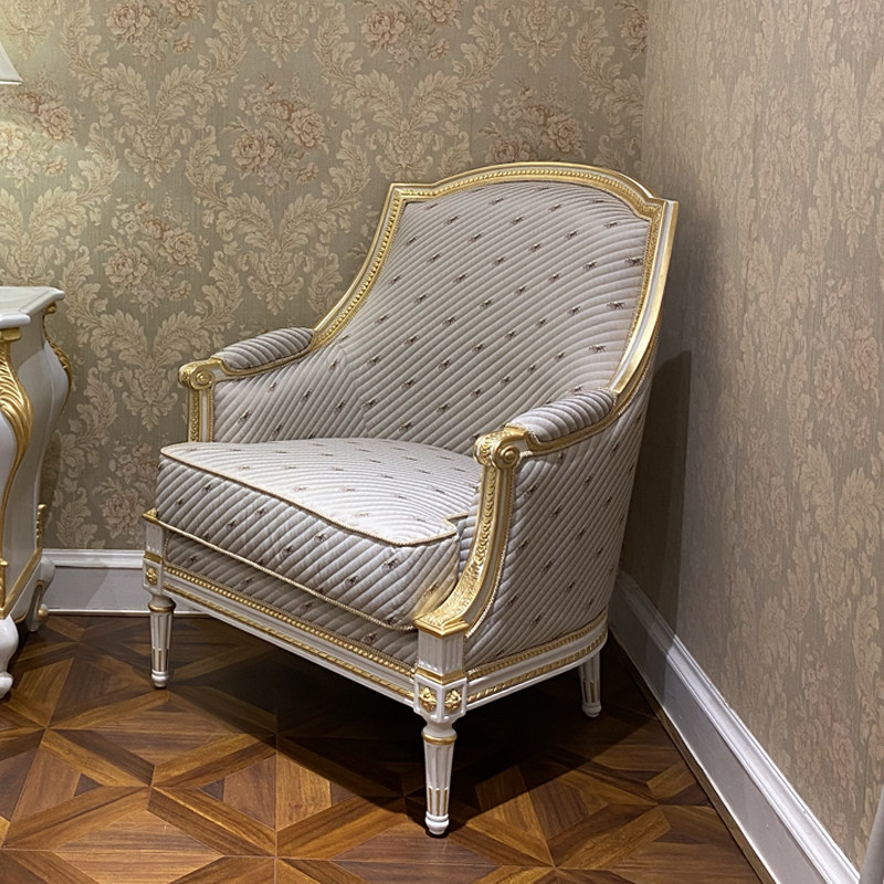 茱莉安欧式优雅布艺贵妃法式实木手工雕刻贴金贵妃椅