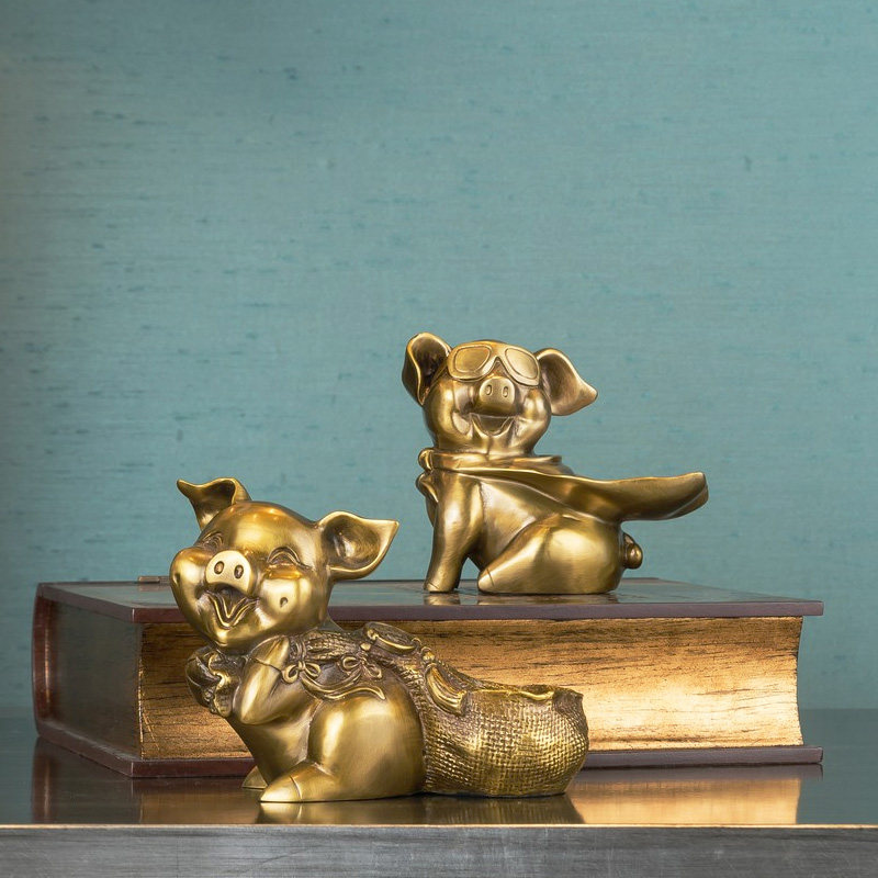茱莉安法式欧式艺术纯铜福袋猪别墅样板间客厅桌面摆件装饰工艺品