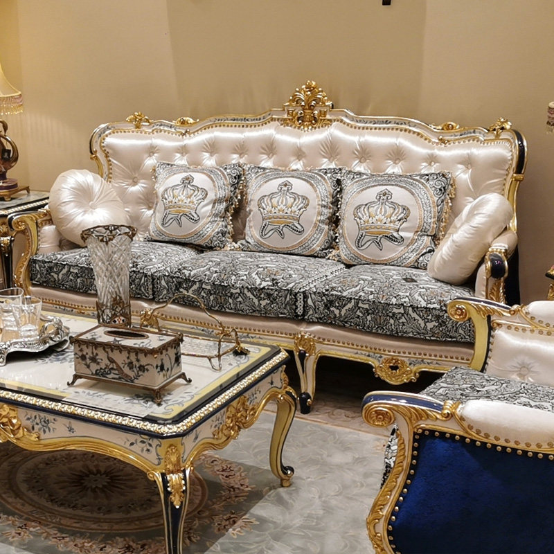 茱莉安法式奢华宫廷风全实木重工雕刻贴金金箔实木沙发