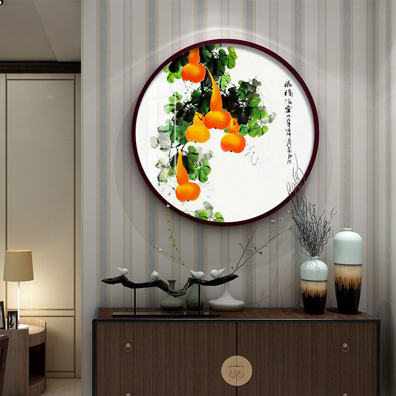 玄关葫芦福禄圆形中式新中式入户福临门五福壁画现代装饰画