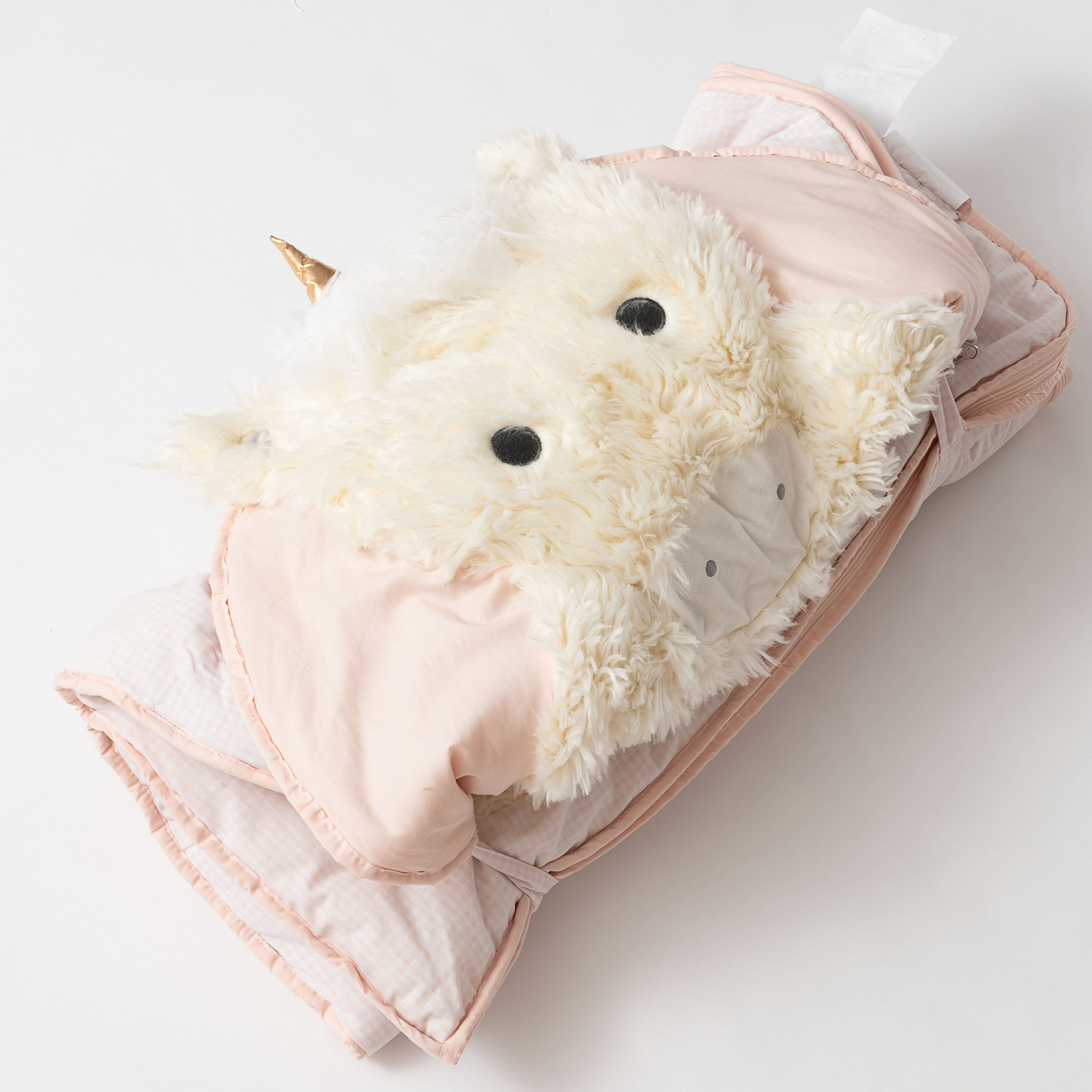 睡袋毛绒动物头朝阳格儿童防踢袋保暖地板游戏睡袋