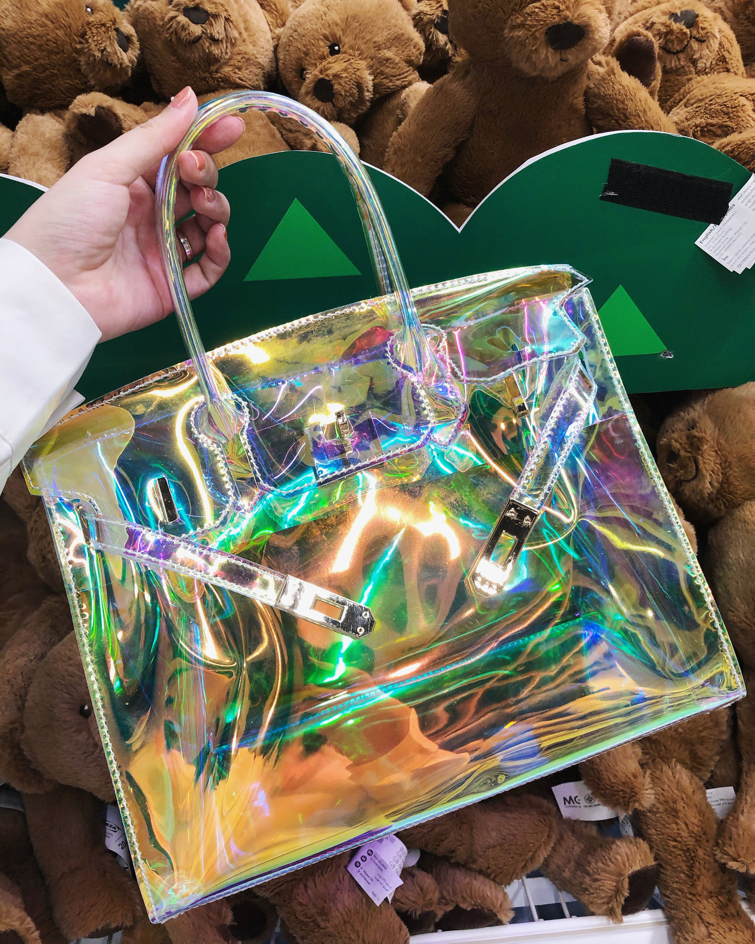 镭射透明购物袋反光幻彩彩色单肩pvc果冻手提通用款女包