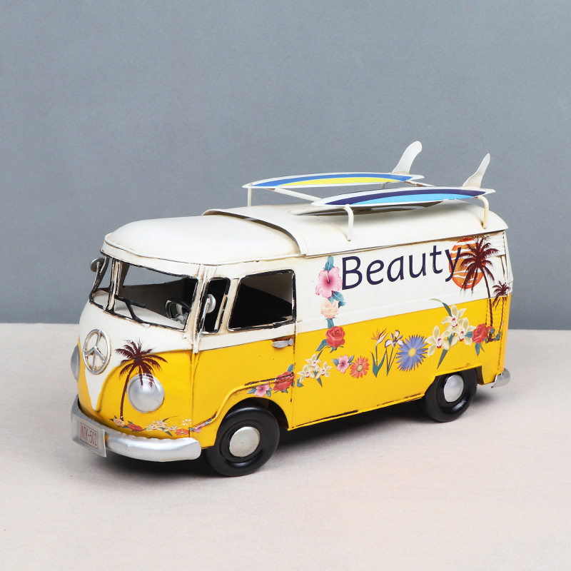 复古巴士公交汽车模型铁艺长途车纸盒纸盒纸纸巾家居摆件