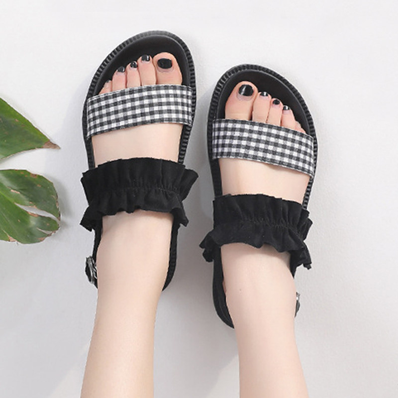 百搭学生厚底松糕凉鞋女夏大码肥宽胖脚网红时装凉鞋