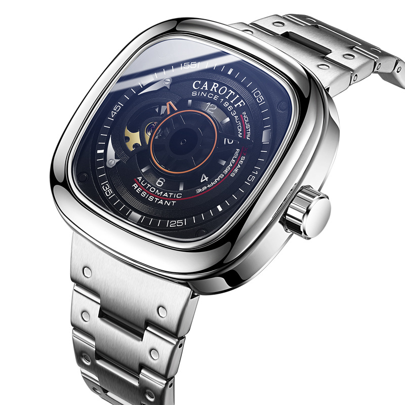 正品carotif卡罗蒂夫手表机械表全自动镂空学生方形新概念国产腕表