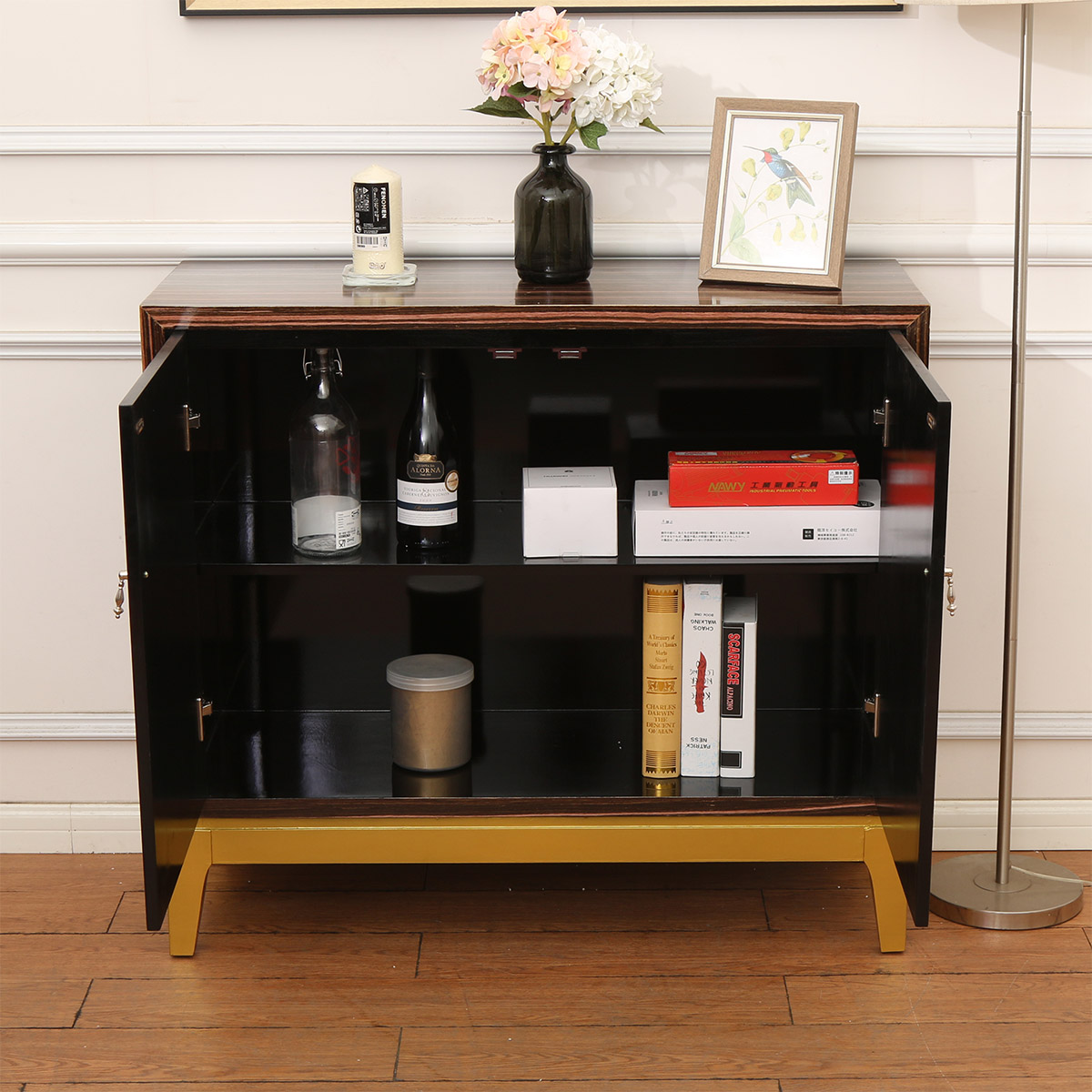 餐边柜后现代实木新中式中式装饰品摆件整体客厅多功能餐边柜