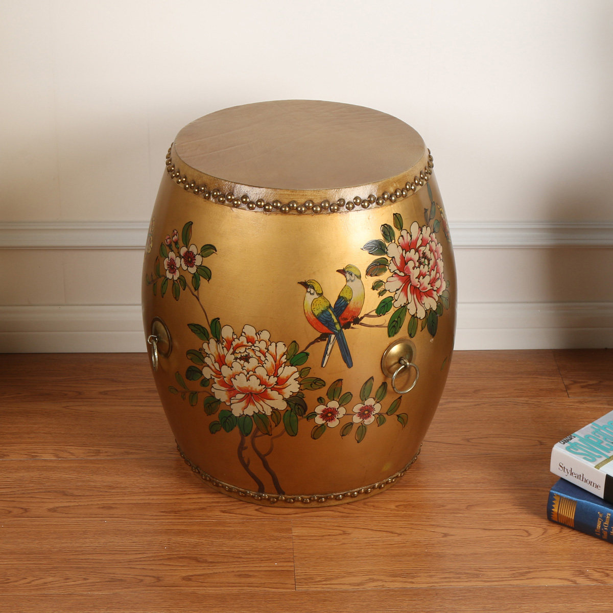 圆凳古筝现代新中式创意个性鼓凳实木牛皮鼓鼓木凳鼓墩