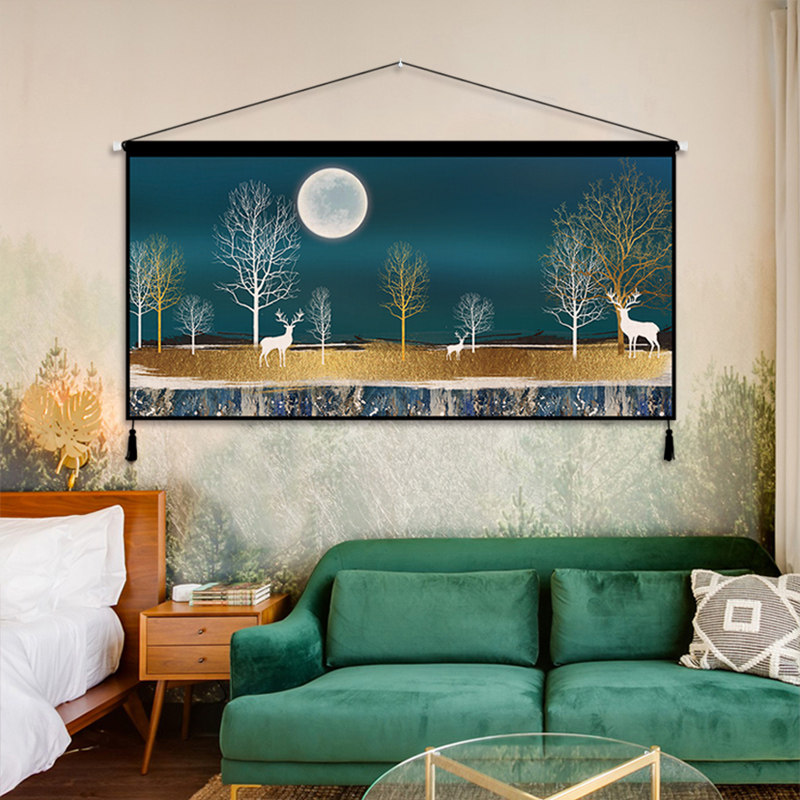 北欧麋鹿挂毯画布布艺挂画墙布挂布客厅背景墙挂毯