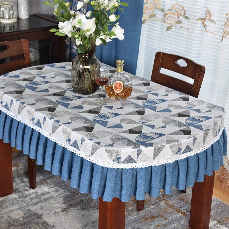 长方形桌子套罩裙摆桌布简欧抽象拼布工作台家用桌布