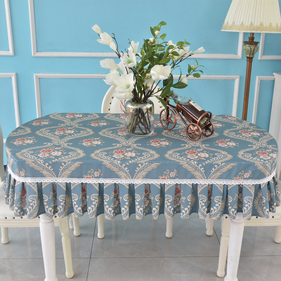 防水椭圆形桌布桌子罩套北欧田园风折叠桌弧形餐桌套包角防滑定做