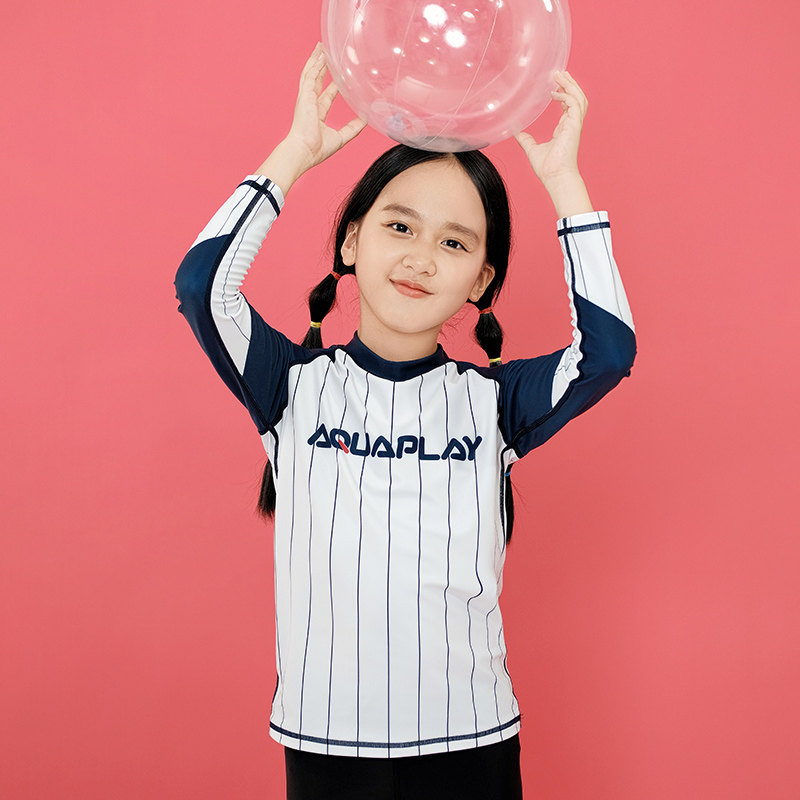 aquaplay潜水服儿童条纹分体长袖防晒浮潜男女中大潜水服