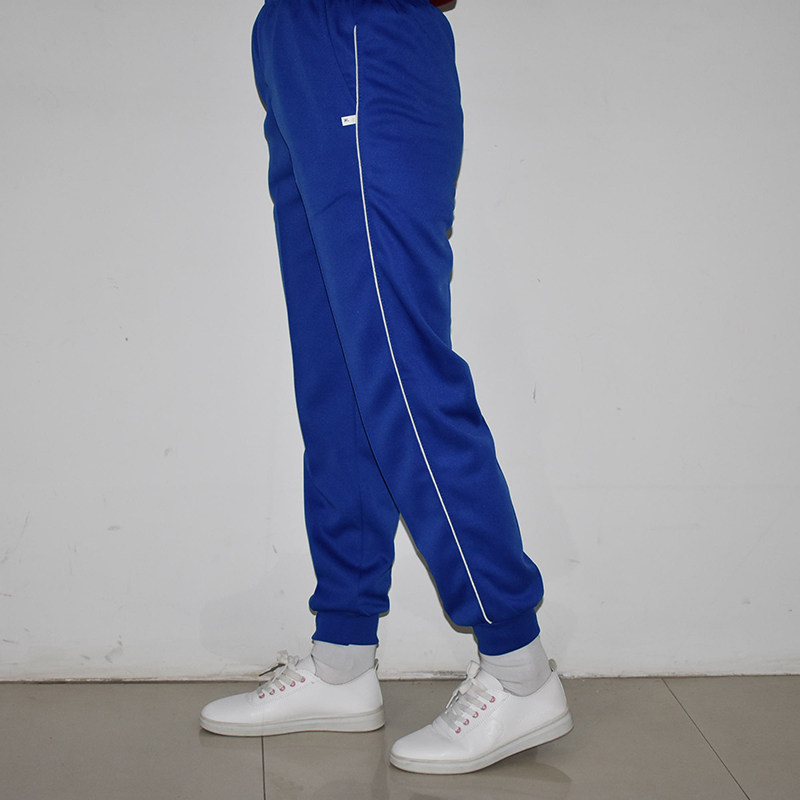 一条校服裤子男女女高中小学生两道春秋宝蓝束脚运动长裤