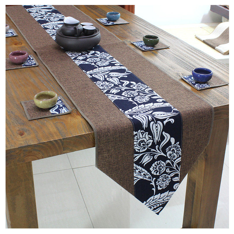 居家茶桌茶席餐桌旗中式三角宽茶旗桌布茶几垫棉麻布艺茶帘定做40