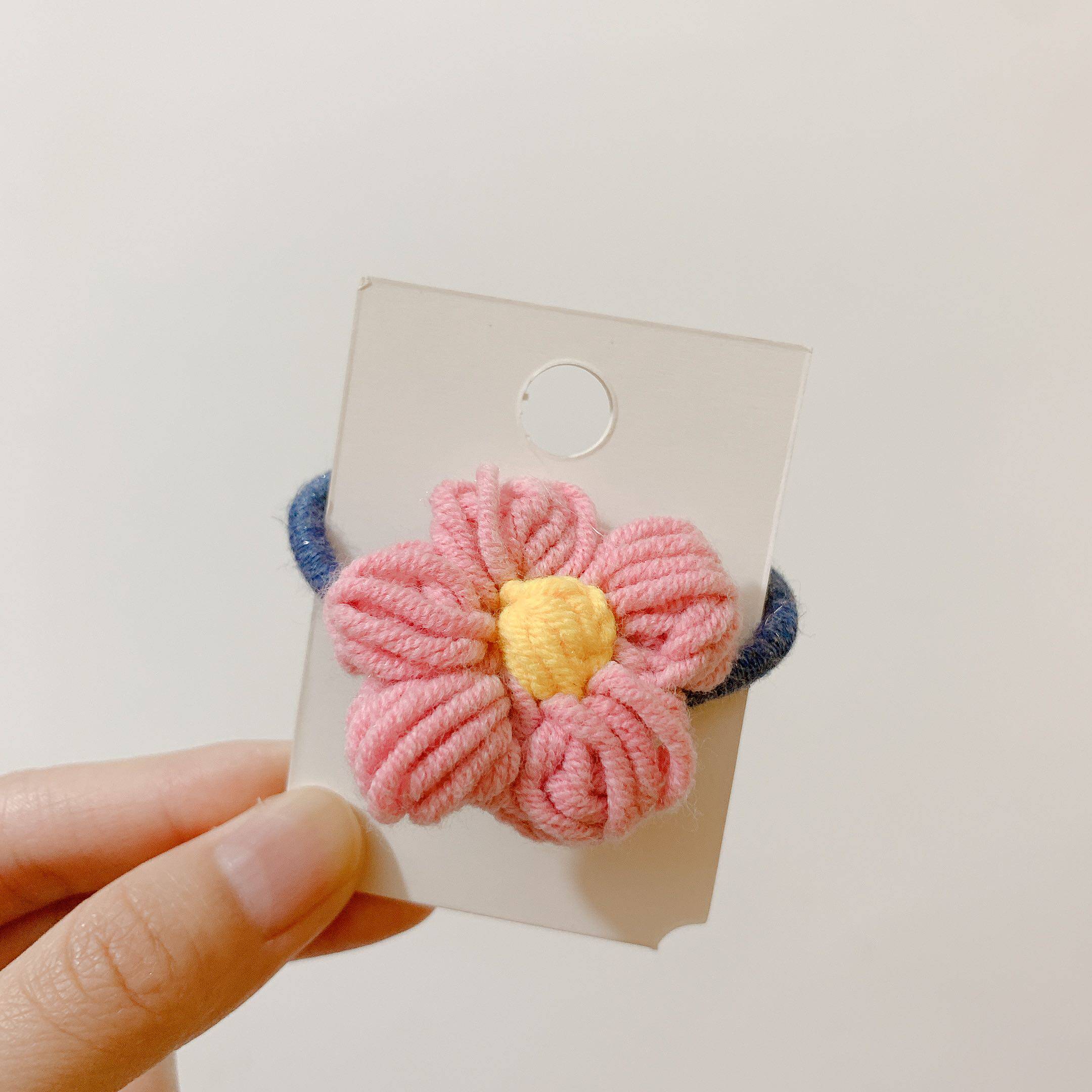 秋冬新款儿童发饰毛线钩织彩色彩色花花朵发圈发饰