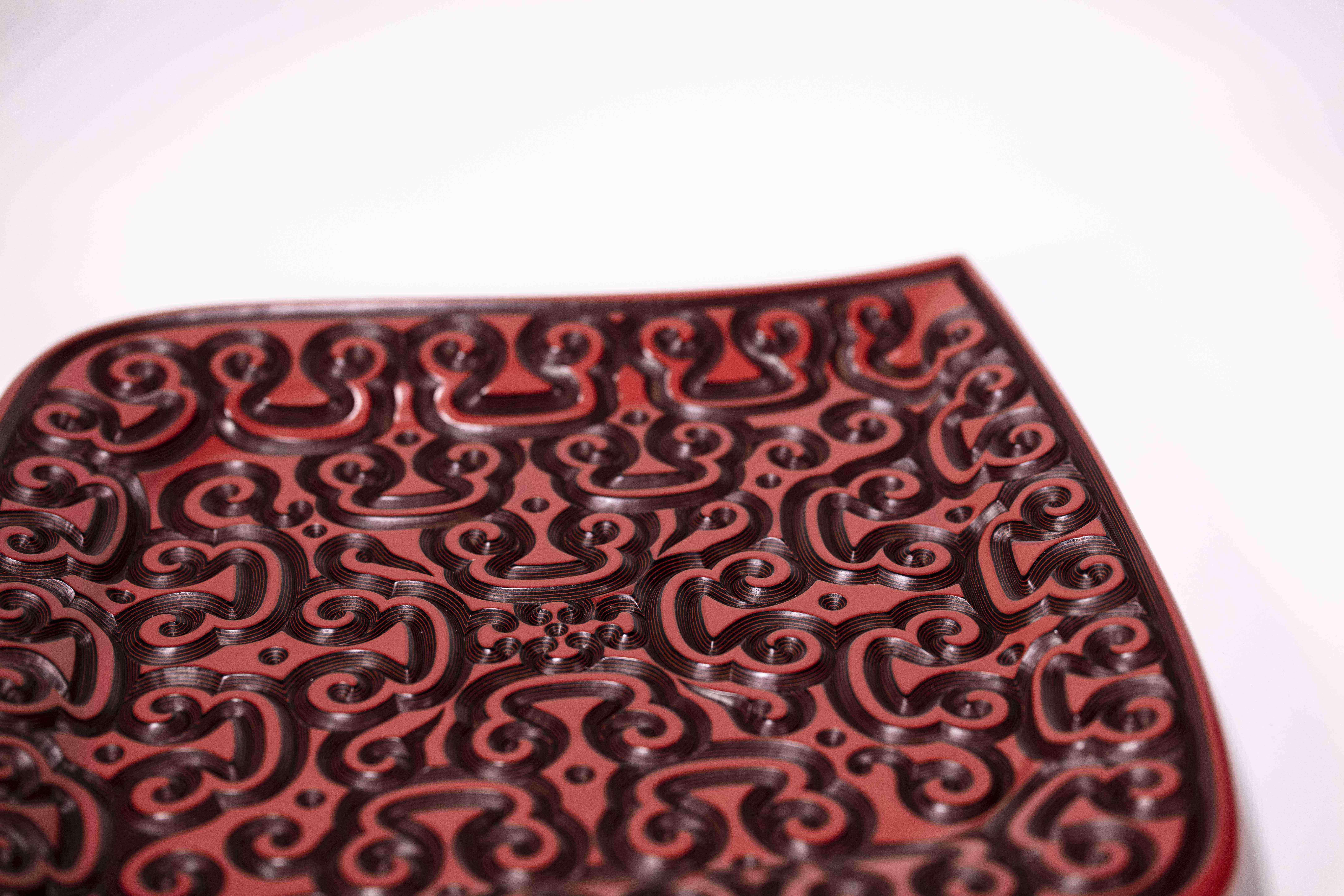 剔犀中国漆器手工大漆天然何鹏飞盘异形异形盘朱漆器