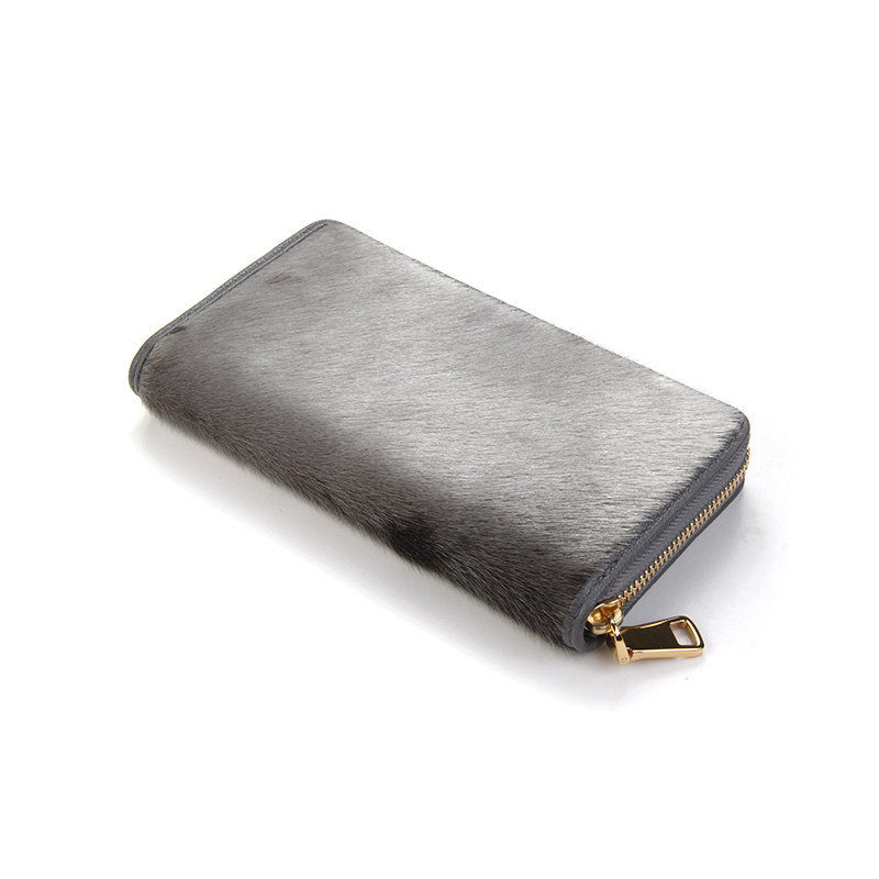 聚变手工皮具高端定制灰色海豹毛皮真皮皮包钱包