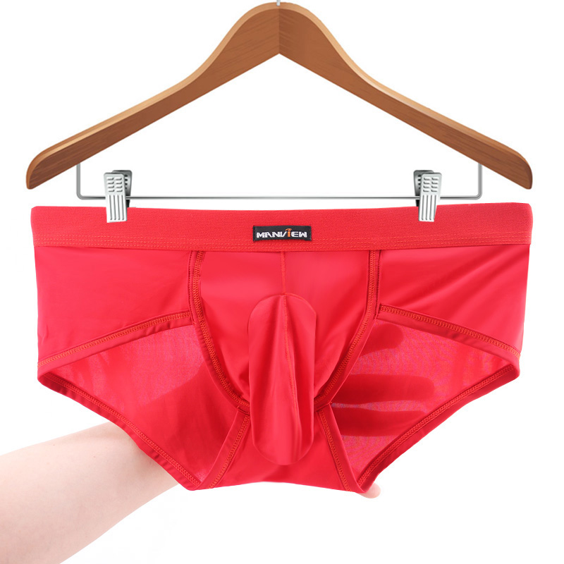 包邮男士冰丝三角内裤男士大象带jj套性感 超薄 枪蛋分离低腰裤头