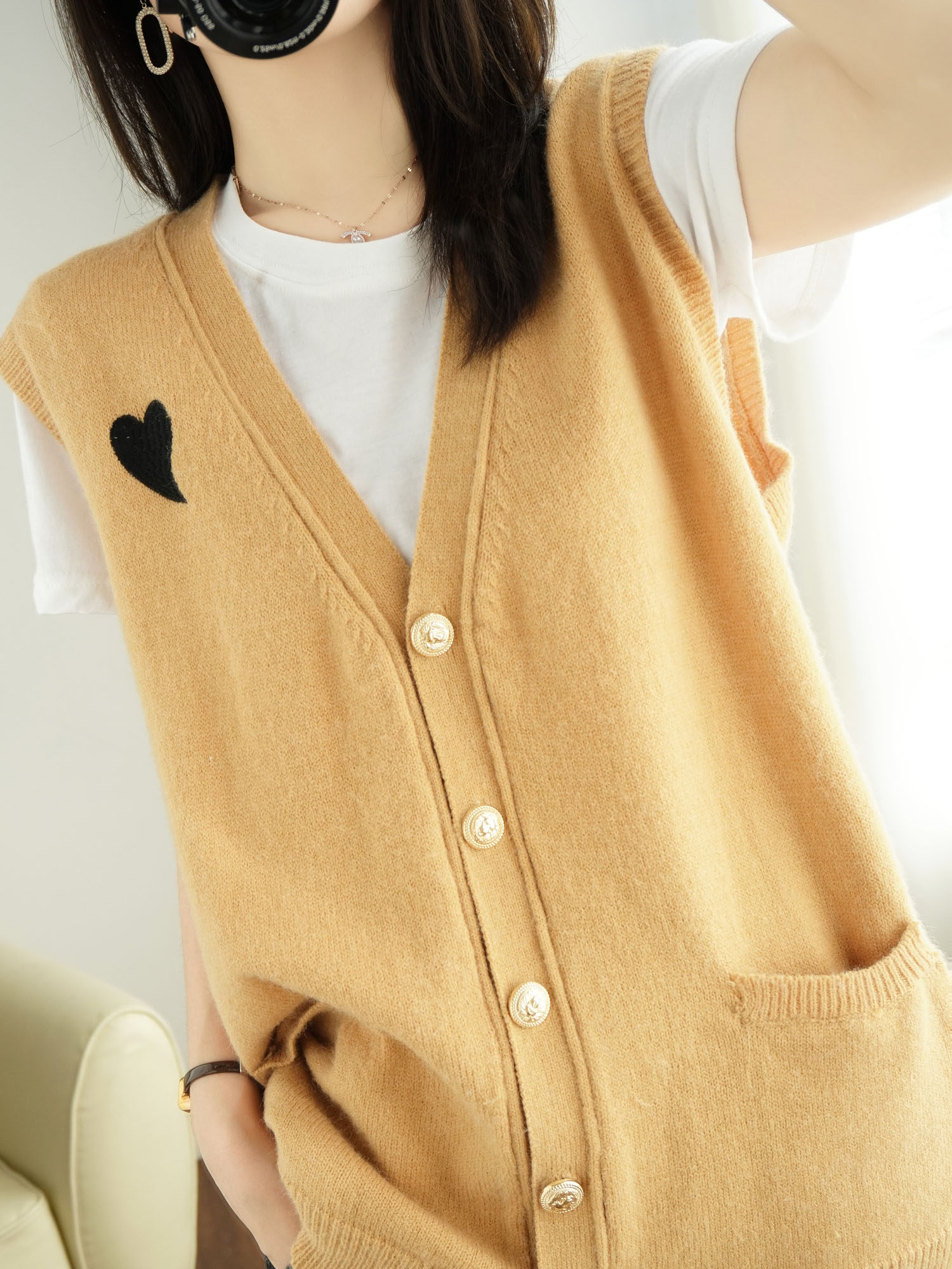 春秋外搭女士学生洋气马甲背心毛衣开衫外套毛针织衫