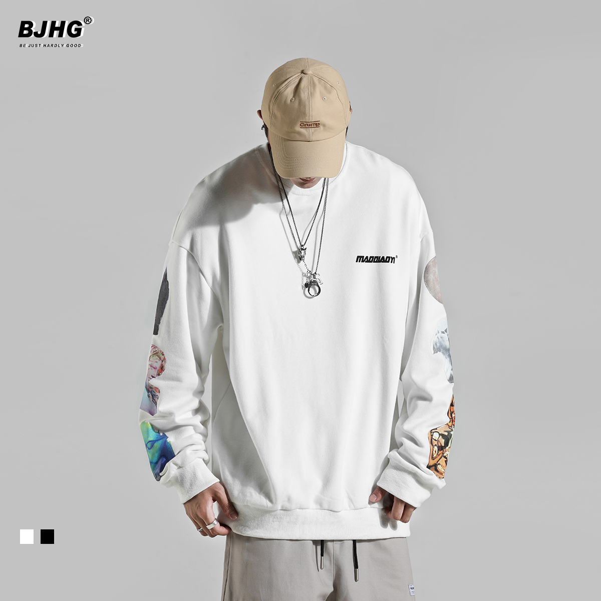 春季2022圆领加绒加厚卫衣男生 欧美新款宽松INS潮牌套头情侣上衣