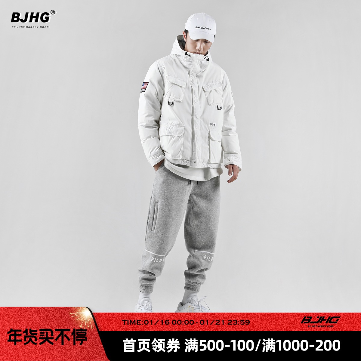 冬帅气工装羽绒服男2021美式新款潮牌加厚休闲情侣白鸭绒外套特价