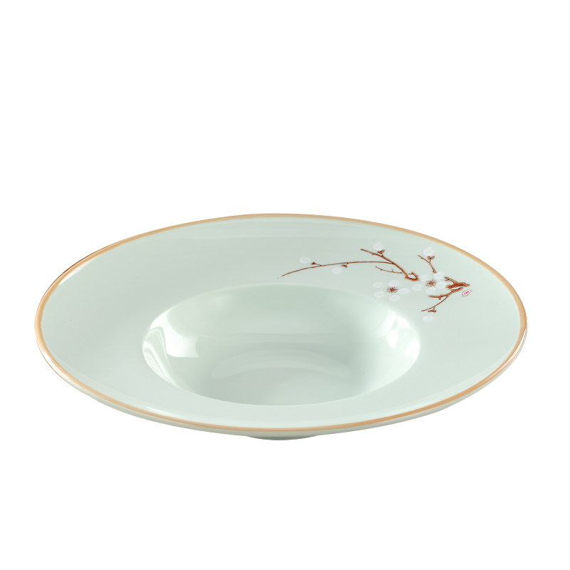 白梅荷塘意大利面盘飞碟草帽意面欧式深盘西式盘