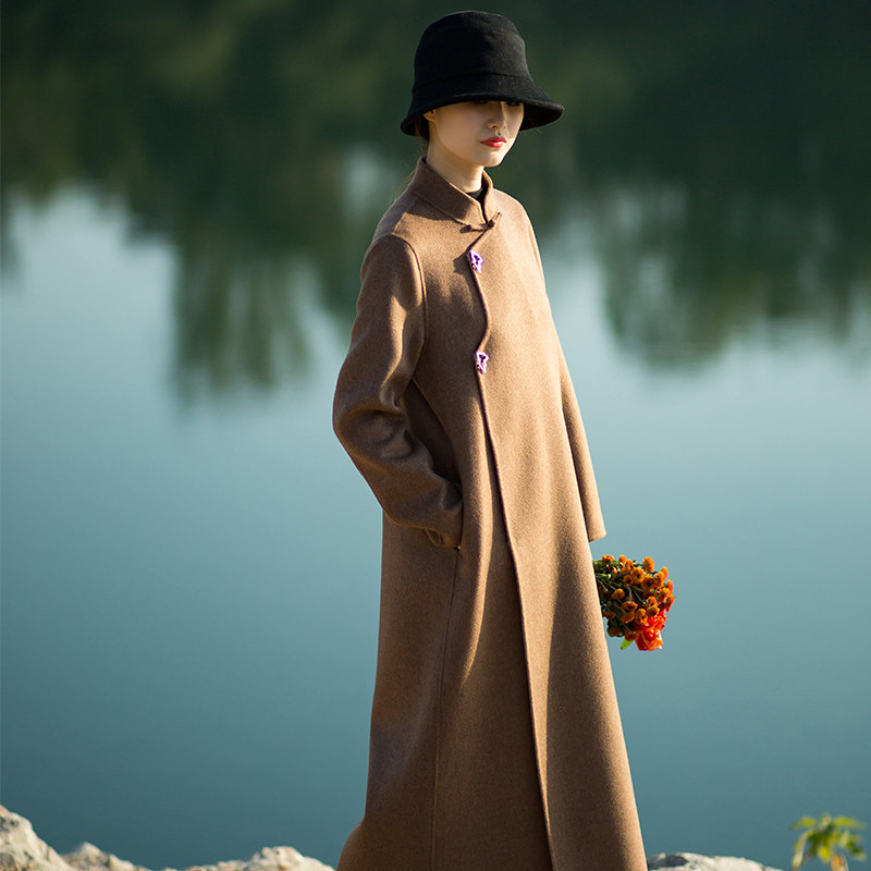 心生意毛呢旗袍长款帅性中式大衣双面羊绒羊毛毛呢外套