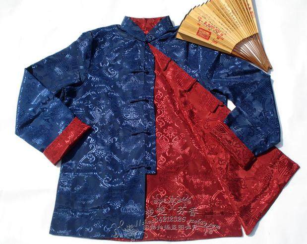 双层丝绸唐装中式长袖上衣日常庆生演出运动休闲唐装