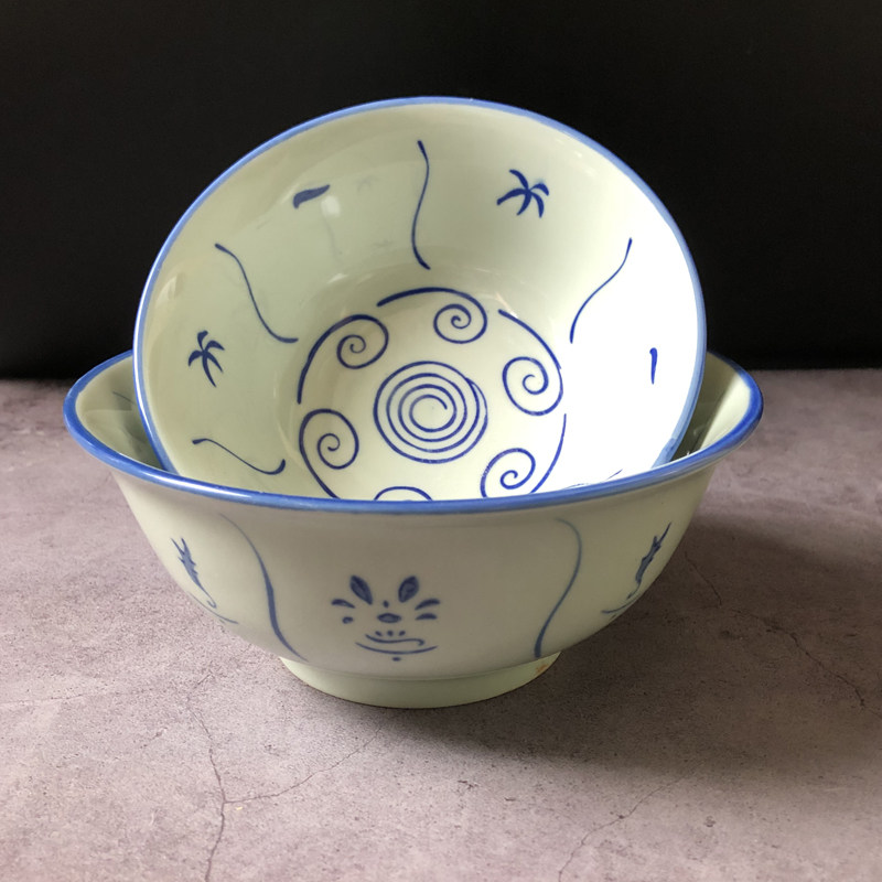 仿古怀旧陶瓷葵斗碗竹花青花青花瓷瓷碗家用大排档碗