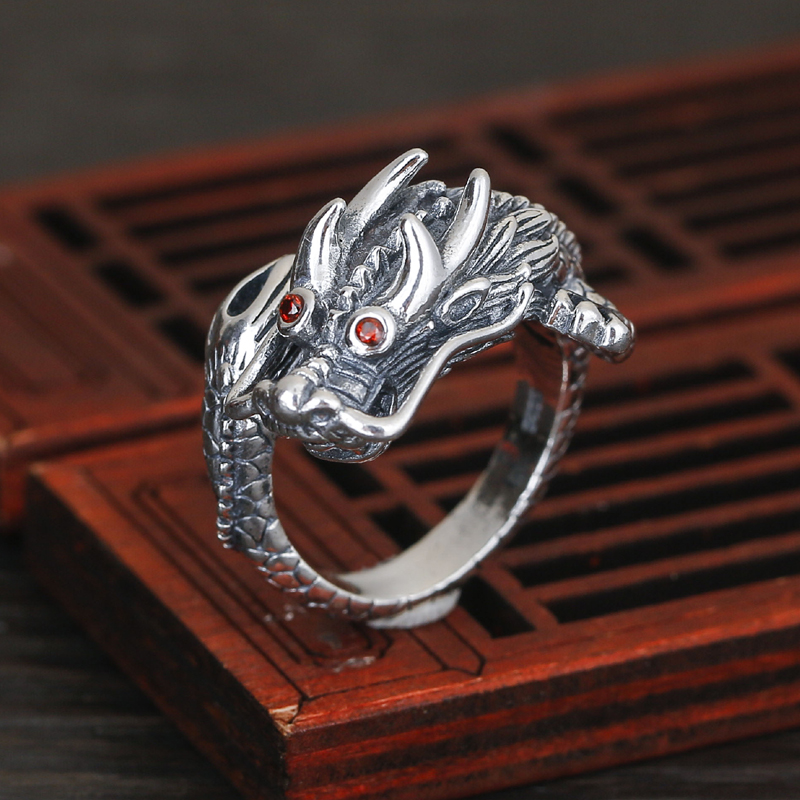 龙头开口食指男人气潮环霸指环龙形戒指飞龙戒指