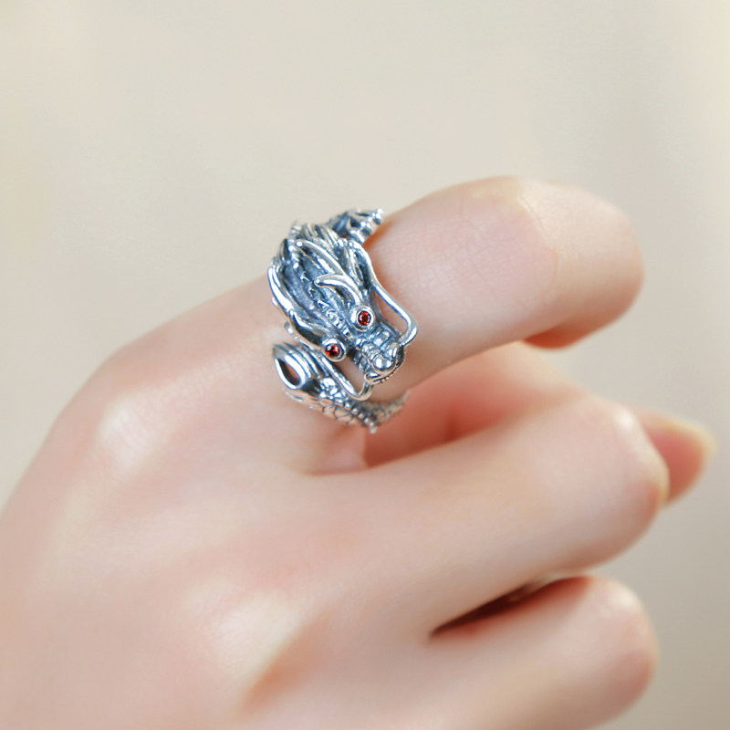 龙头开口食指男人气潮环霸指环龙形戒指飞龙戒指