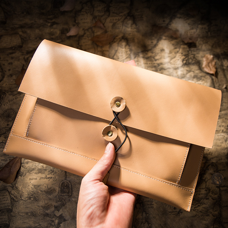 真皮牛皮收纳复古文件袋多功能植鞣手拿包padair袋文艺风牛皮包包